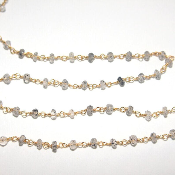 golden rutilated natural semi-precious gemstone beads 24k gold plated over silver rosary chain for a necklace, earrings, anklet, and bracelet making.