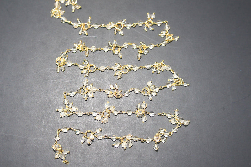 clear quartz gemstone bead chain 24k gold plated over silver, women jewelry making necklaces, earrings, and bracelets bead chain.