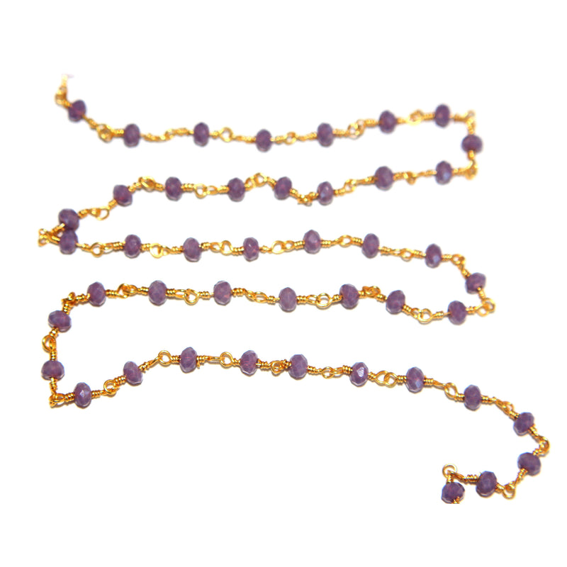 purple opal quartz gemstone bead chain 24k gold plated over silver, women jewelry making necklaces, earrings, and bracelets bead chain.