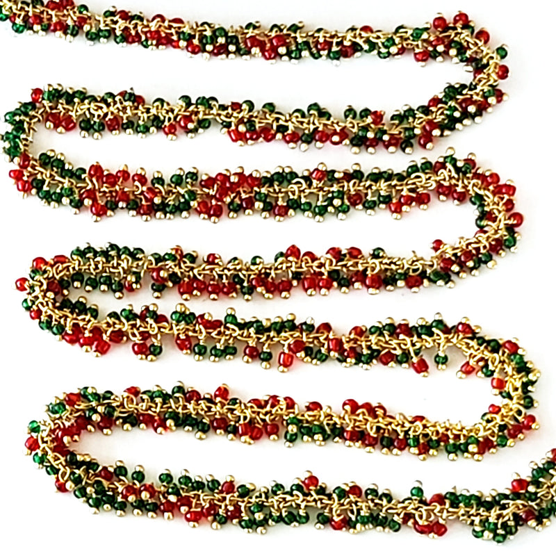 red green semi-precious gemstone beads 24k gold plated over silver rosary chain for a necklace, earrings, anklet, and bracelet making.