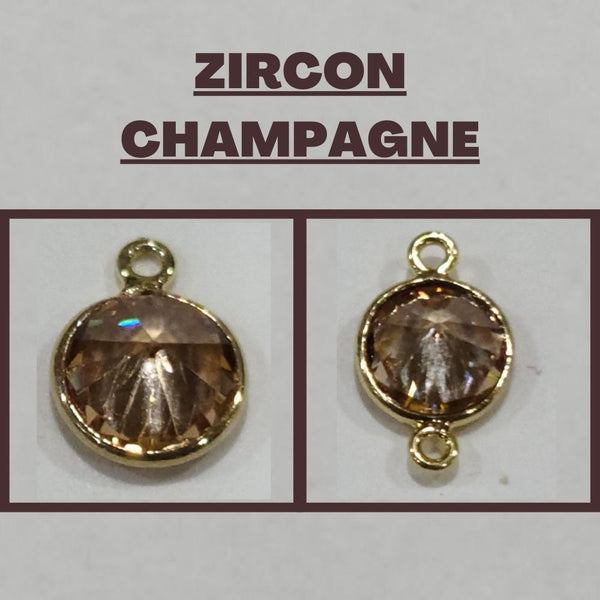 Zircon Champagne Quartz Bezel Connector, 24K Gold Plated, 6/8mm