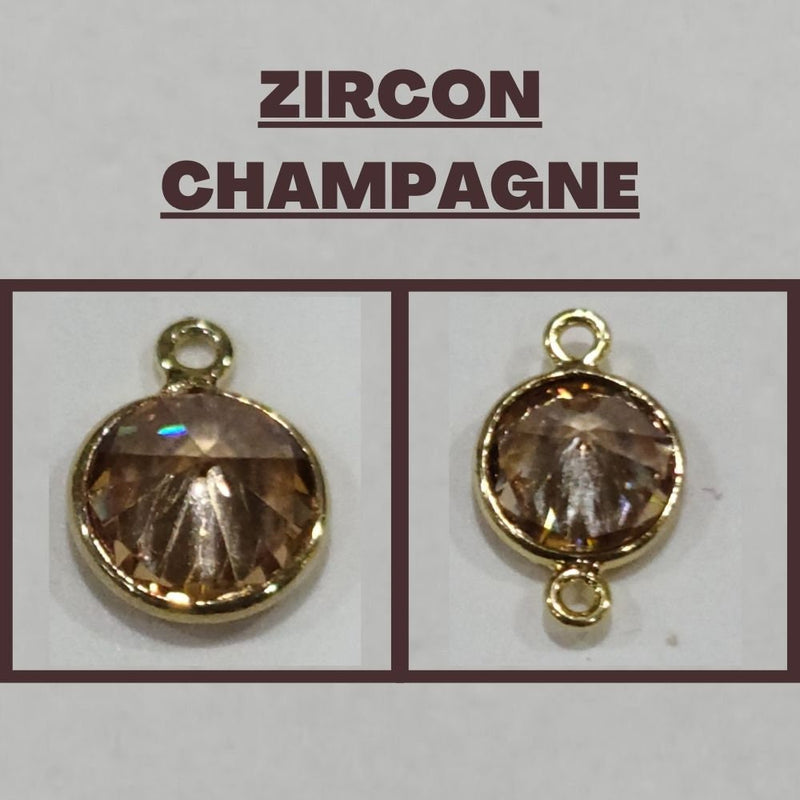 Zircon Champagne Quartz Bezel Connector, 24K Gold Plated, 6/8mm