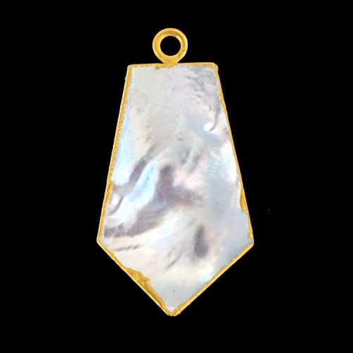 Mother Of Pearl Shell Stone Necklace for Jewelry Making - 15X25mm Tie Bezel Charms Pendants 24K Gold Electroplated Chakra DIY