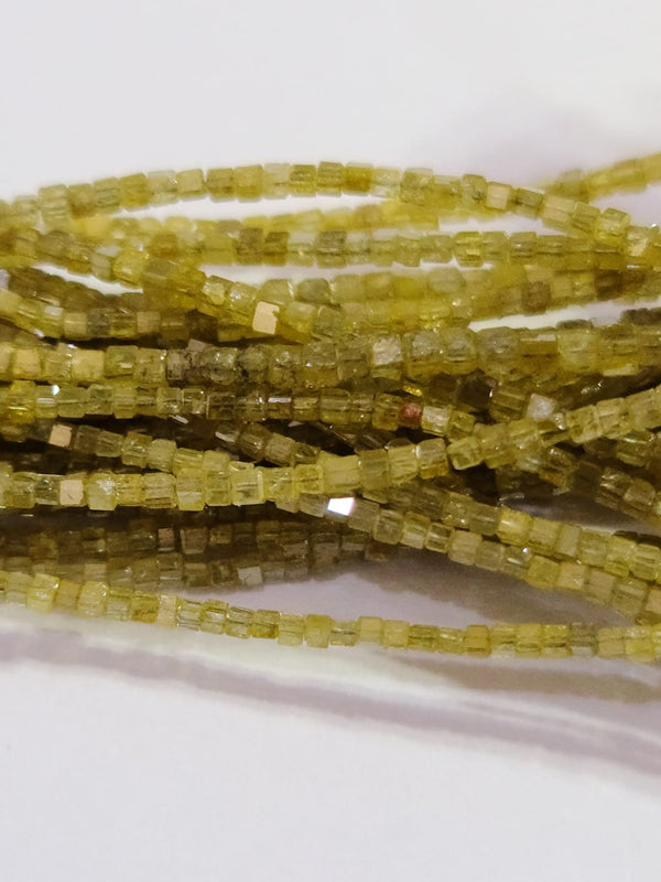 Yellow Diamond natural precious gemstone bead strands, cube shaped 4-inch long bead strand, faceted bead handmade gemstone bead strand 1.5 Carat, women jewelry making necklaces, earrings, and bracelets bead strands.