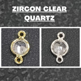 24K Gold Plated Zircon Quartz Connector, Coin Bezel (6/8mm)