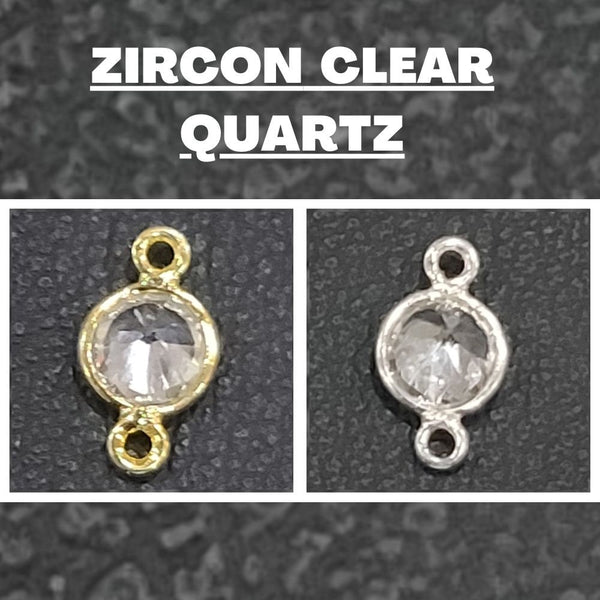 24K Gold Plated Zircon Quartz Connector, Coin Bezel (6/8mm)