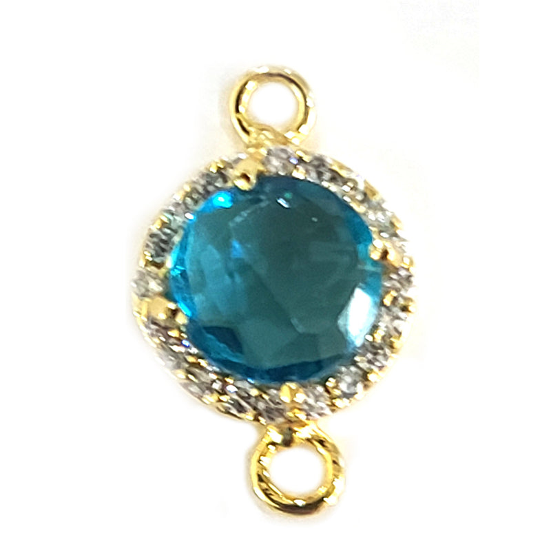 Blue Topaz Quartz Hydro Gemstone Coin Briolette 10 MM Connectors With Setted CZ Pave 24K Gold Plated Over Silver Bezel Charms Jewelry