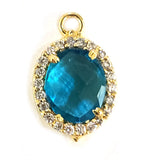 Blue Topaz Quartz Hydro Briolette Connector, 24K Gold Plated, CZ Pave (12X15 MM)
