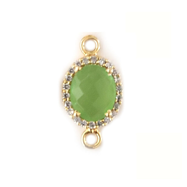 Green Chalcedony Quartz Hydro Gemstone Oval Briolette 12X15 MM Connectors With Setted CZ Pave 24K Gold Plated Over Silver Bezel Charms