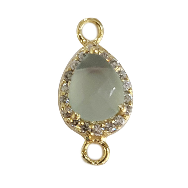 Peruvian Chalcedony Quartz Hydro Gemstone Pear Briolette 8X10 MM Connectors With Setted CZ Pave 24K Gold Plated Over Silver Bezel Charms