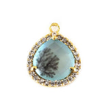 Prehnite Natural Semi Precious Gemstone Heart Briolette 12 MM Connectors With Setted CZ Pave 24K Gold Plated Over Silver Bezel Charms