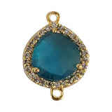 Blue Topaz Quartz Hydro Gemstone Heart Briolette 12 MM Connectors With Setted CZ Pave 24K Gold Plated Over Silver Bezel Charms Jewelry