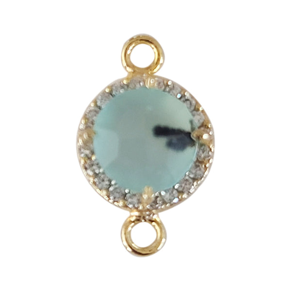 Prehnite Natural Semi Precious Gemstone Coin Briolette 8 MM Connectors With Setted CZ Pave 24K Gold Plated Over Silver Bezel Charms Jewelry