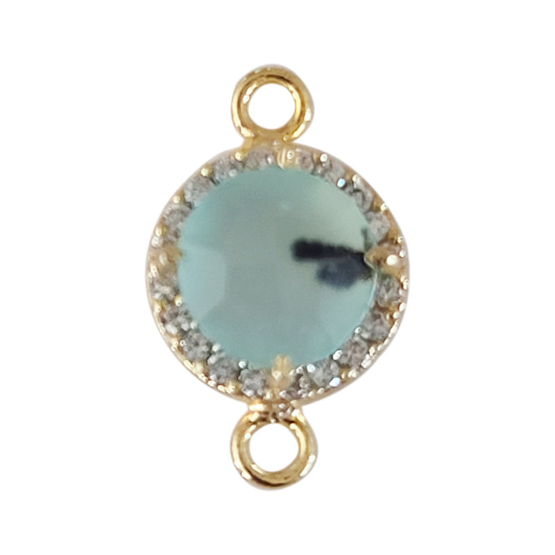 Prehnite Natural Semi Precious Gemstone Coin Briolette 8 MM Connectors With Setted CZ Pave 24K Gold Plated Over Silver Bezel Charms Jewelry