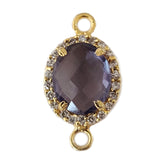 Amethyst Quartz Hydro Gemstone Oval Briolette 12X15 MM Connectors With Setted CZ Pave 24K Gold Plated Over Silver Bezel Charms Jewelry
