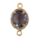 24K Gold Plated Amethyst Quartz Connector, CZ Pave Charm (8x10mm)