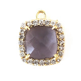 Amethyst Quartz Hydro Gemstone Square Briolette Connector, CZ Pave, Gold Plated, 12MM