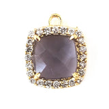 Amethyst Quartz Hydro Gemstone Square Briolette 15 MM Connectors With Setted CZ Pave 24K Gold Plated Over Silver Bezel Charms Jewelry