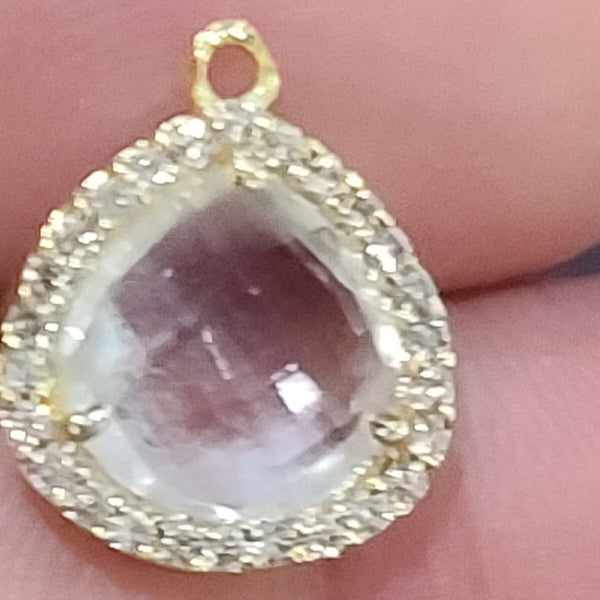Clear Quartz Quartz Hydro Gemstone Heart Briolette 12 MM Connectors With Setted CZ Pave 24K Gold Plated Over Silver Bezel Charms Jewelry