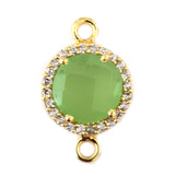 Green Chalcedony Quartz Hydro Gemstone Coin Briolette 11 MM Connectors With Setted CZ Pave 24K Gold Plated Over Silver Bezel Charms Jewelry