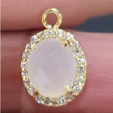 Pearl Chalcedony Gemstone Connector, CZ Pave, 24K Gold Plated (12x15 MM)