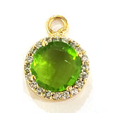 Peridot Quartz Hydro Gemstone Coin Briolette 8 MM Connectors With Setted CZ Pave 24K Gold Plated Over Silver Bezel Charms Jewelry