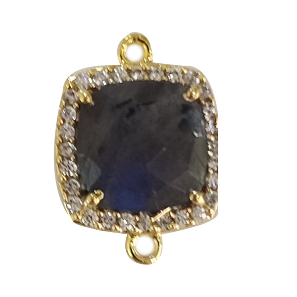 Labradorite Gemstone Connector, CZ Pave, 24K Gold Plated, 15mm