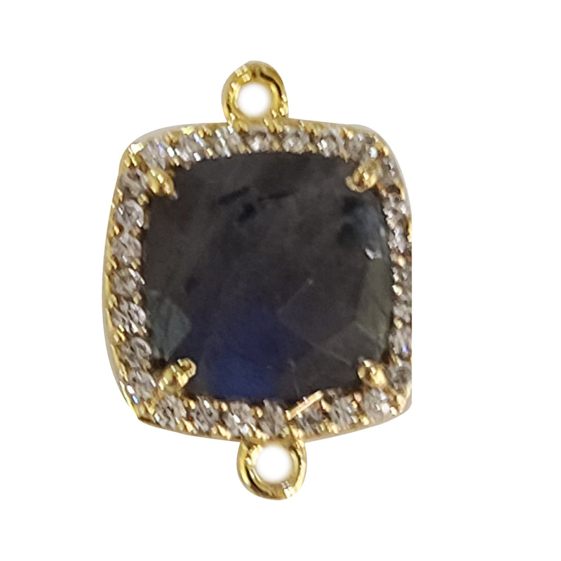 Labradorite Gemstone Connector, CZ Pave, 24K Gold Plated, 15mm