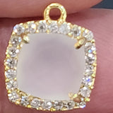 Pearl Chalcedony Natural Semi Precious Gemstone Square Briolette 12 MM Connectors With Setted CZ Pave 24K Gold Plated Over Silver Bezel