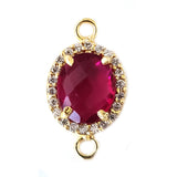 24K Gold Plated Ruby Quartz Connector, CZ Pave Charm (12x15 MM)