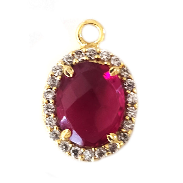 Ruby Quartz Quartz Hydro Gemstone Pear Briolette 8X10 MM Connectors With Setted CZ Pave 24K Gold Plated Over Silver Bezel Charms Jewelry