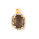 Smoky Quartz Quartz Hydro Gemstone Oval Briolette 12X15 MM Connectors With Setted CZ Pave 24K Gold Plated Over Silver Bezel Charms Jewelry