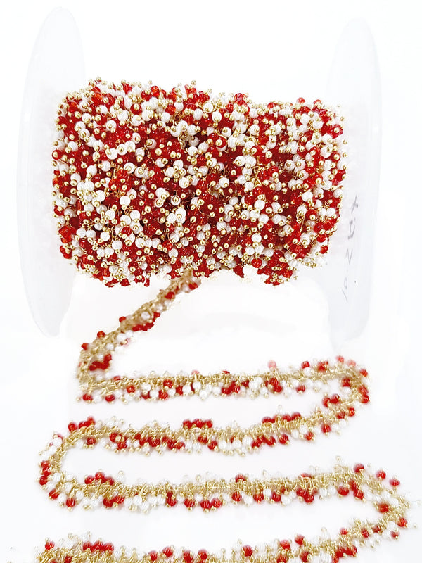 red quartz semi-precious gemstone beads 24k gold plated over silver rosary chain for a necklace, earrings, anklet, and bracelet making.