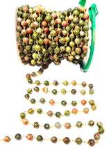 unakite semi-precious gemstone beads black oxidized antique rosary chain for a necklace, earrings, anklet, and bracelet making.