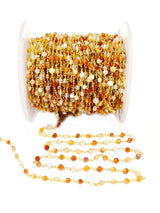 botswana natural semi-precious gemstone beads 24k gold plated over silver rosary chain for a necklace, earrings, anklet, and bracelet making.