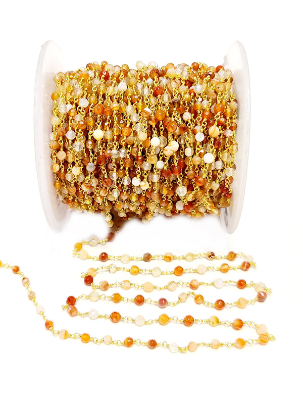 botswana natural semi-precious gemstone beads 24k gold plated over silver rosary chain for a necklace, earrings, anklet, and bracelet making.