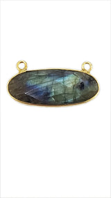 Labradorite Oval Pendant - Boho Chic Gemstone Necklace with 24kt Gold Elegance