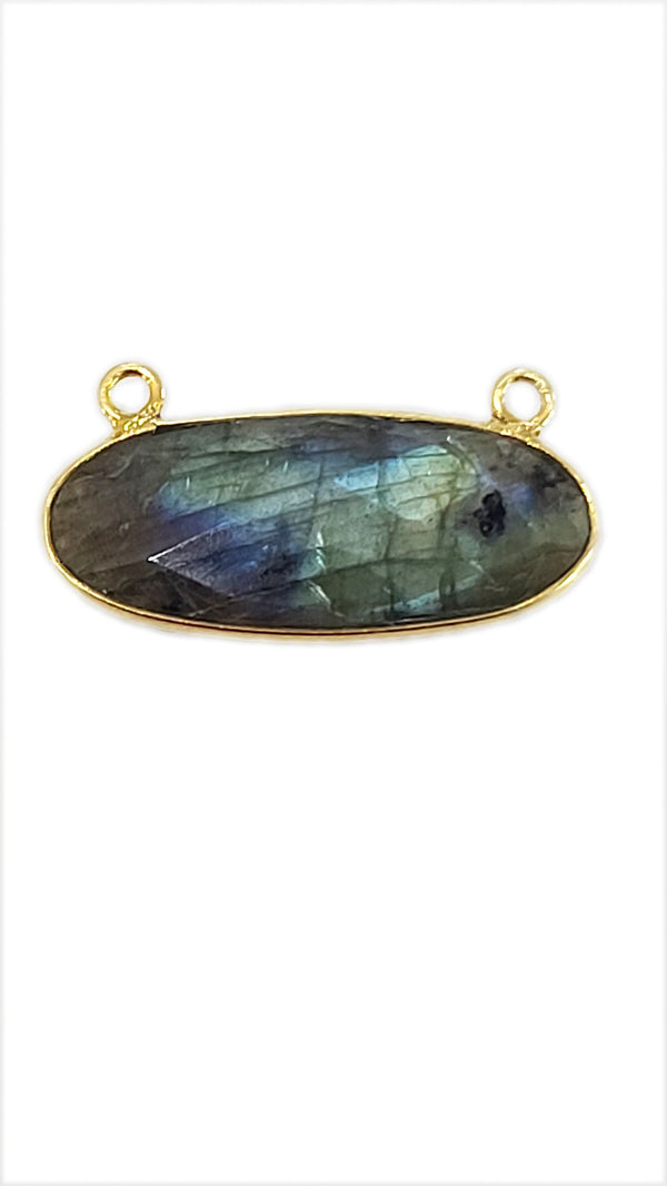 Labradorite Oval Pendant - Boho Chic Gemstone Necklace with 24kt Gold Elegance