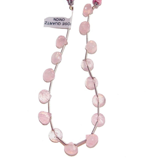 Natural Rose Quartz Faceted Onion Beads – Pink Gemstone, 8 Inch Strand | Jewelry Making Supplies