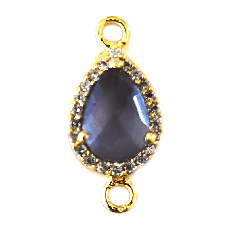 Amethyst Quartz Pear Briolette Connector, CZ Pave, 24K Gold Plated, 8x10 MM