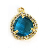 Blue Topaz Quartz Hydro Gemstone Heart Briolette 12 MM Connectors With Setted CZ Pave 24K Gold Plated Over Silver Bezel Charms Jewelry