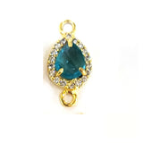 Blue Topaz Quartz Hydro Gemstone Pear Briolette 8x10 MM Connectors With Setted CZ Pave 24K Gold Plated Over Silver Bezel Charms Jewelry