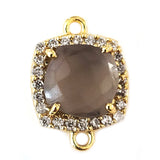 Smoky Quartz Briolette Connector, CZ Pave, 24K Gold Plated, 12mm