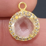 Clear Quartz Quartz Hydro Gemstone Coin Briolette 11 MM Connectors With Setted CZ Pave 24K Gold Plated Over Silver Bezel Charms Jewelry