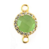 Green Chalcedony Coin Charm, CZ Pave, 24K Gold Plated, 10mm