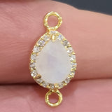 Rainbow Moonstone Natural Semi Precious Gemstone Pear Briolette 8X10 MM Connectors With Setted CZ Pave 24K Gold Plated Over Silver Bezel
