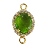 Peridot Quartz Hydro Gemstone Oval Briolette 12X15 MM Connectors With Setted CZ Pave 24K Gold Plated Over Silver Bezel Charms Jewelry