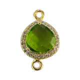 Peridot Quartz Hydro Gemstone Heart Briolette 12 MM Connectors With Setted CZ Pave 24K Gold Plated Over Silver Bezel Charms Jewelry