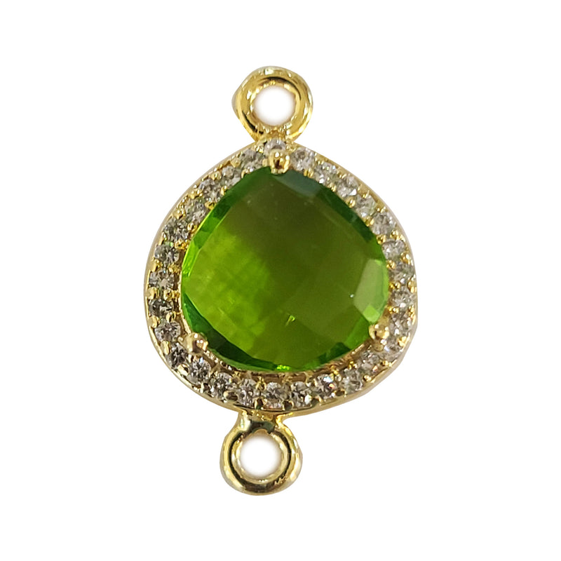 Peridot Quartz Hydro Gemstone Heart Briolette 12 MM Connectors With Setted CZ Pave 24K Gold Plated Over Silver Bezel Charms Jewelry