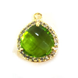 Peridot Quartz Hydro Gemstone Heart Briolette 12 MM Connectors With Setted CZ Pave 24K Gold Plated Over Silver Bezel Charms Jewelry